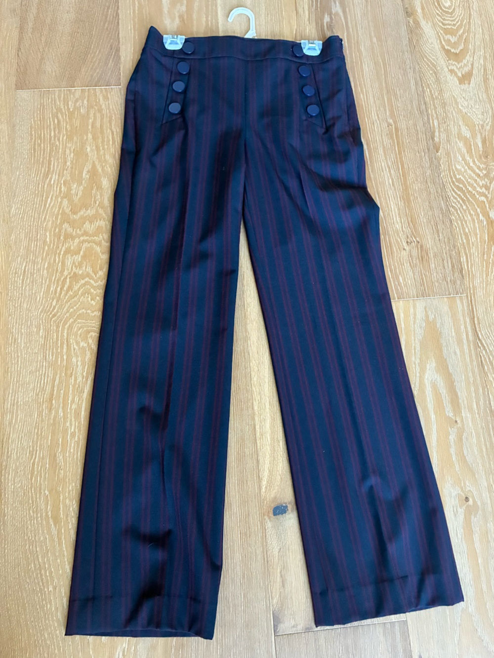 Loft Navy and Burgundy Striped Dress Pants